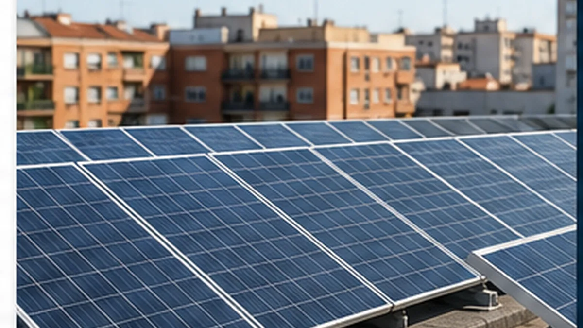 Paneles solares en la cubierta de un edificio residencial urbano