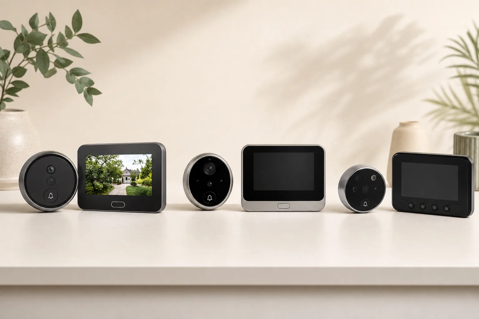 Tres sistemas de mirilla digital con cámara exterior y pantalla interior